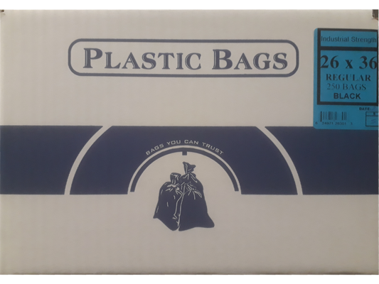 26"x36" Industrial Regular Black Garbage/Trash Bags - 250/CS