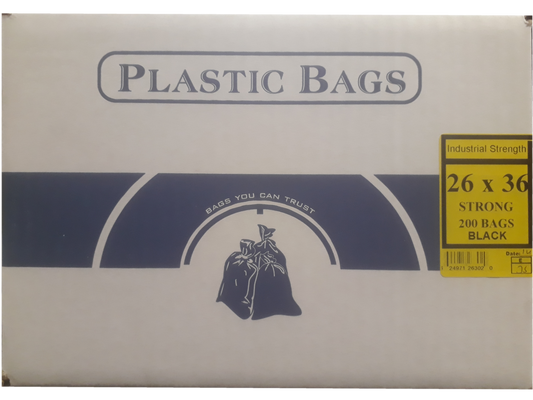 26"x36" Industrial Strong Black Garbage/Trash Bags - 200/CS